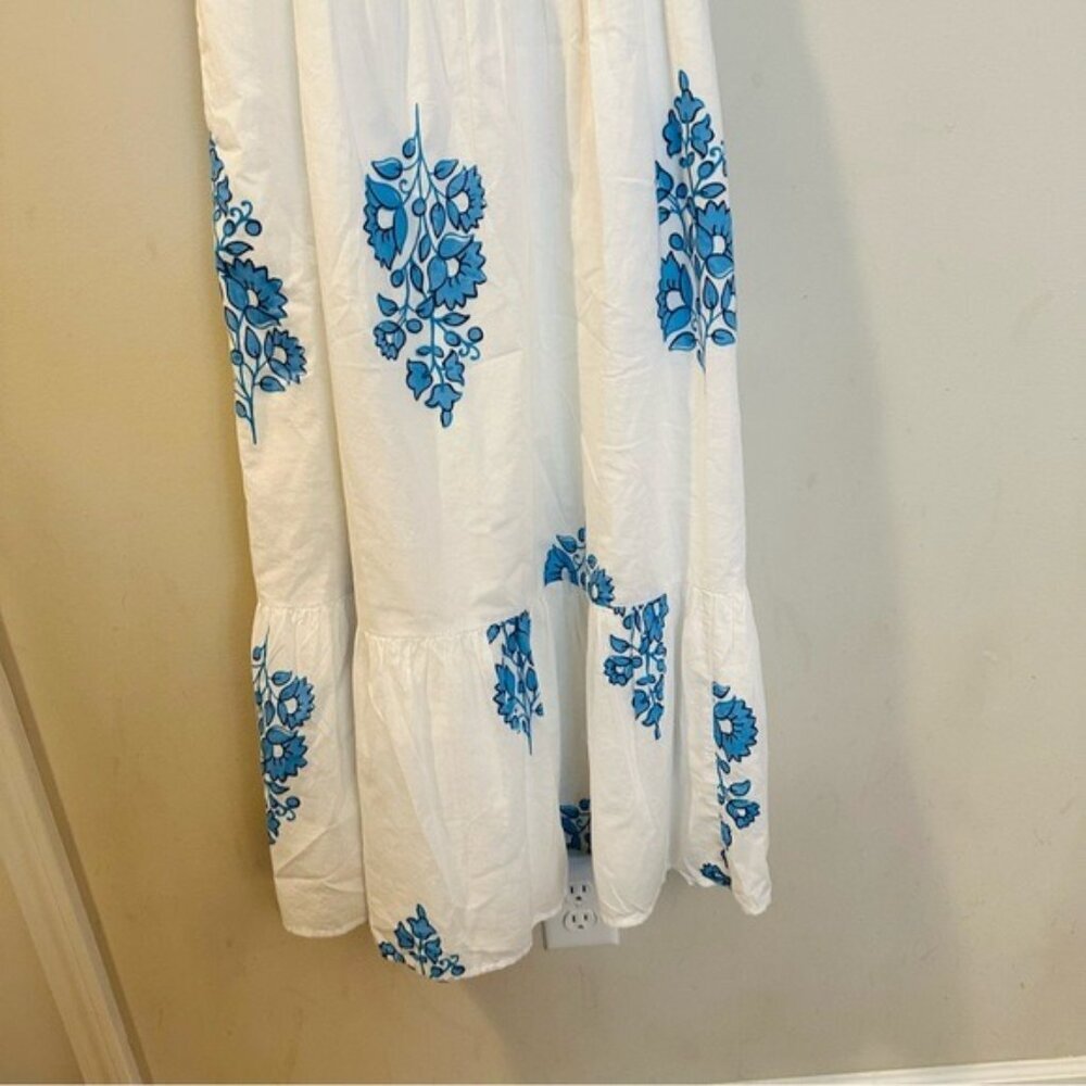 J. Crew White Blue Floral Puff-Sleeve Tiered Sz 8 Midi Dress NWT - Picture 8 of 15